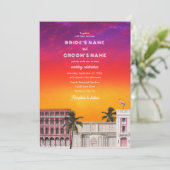 Miami Beach Rainbow Row Charleston Palm Wedding 招待状 (スタンド正面)