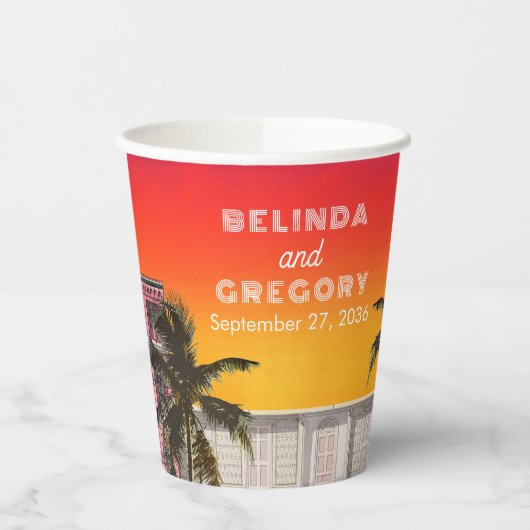 Miami Beach Rainbow Row Charleston Palm Wedding 紙コップ (左)