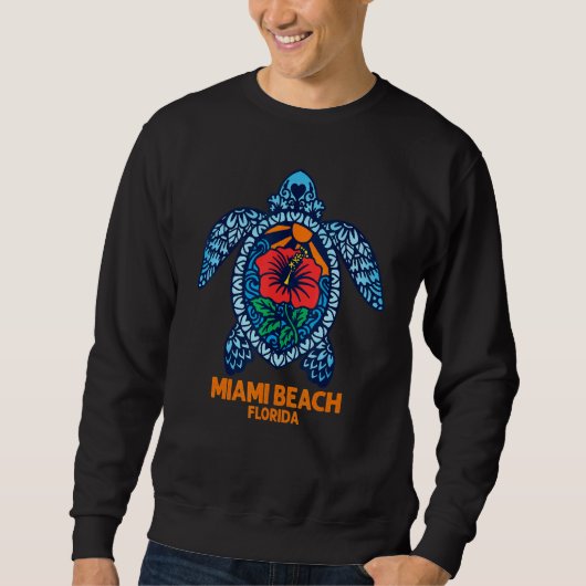 Miami Beach Sea Turtle Florida Turtle Hibiscus Flo スウェットシャツ (正面)