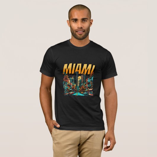 Miami Beach Skyline Retro Tee Tシャツ (正面フル)