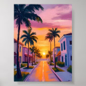 Miami Beach Sunset | Ocean Florida Watercolor ポスター (正面)