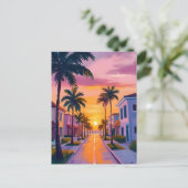 Miami Beach Sunset | Ocean Florida Watercolor ポストカード (スタンド正面)