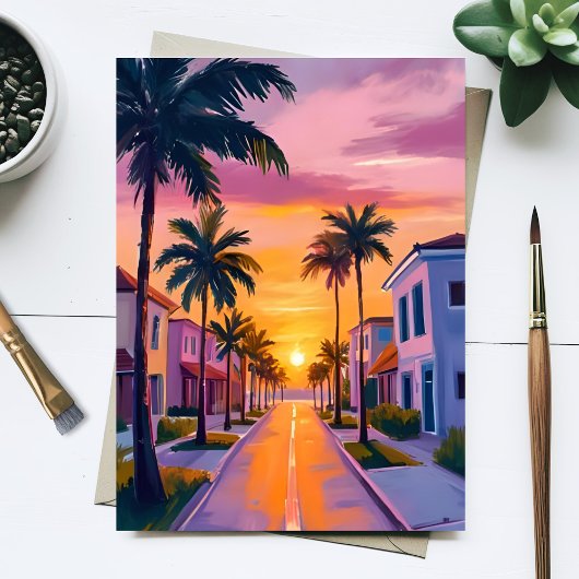 Miami Beach Sunset | Ocean Florida Watercolor ポストカード