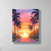 Miami Beach Sunset Palm Tree Tropical キャンバスプリント (正面)