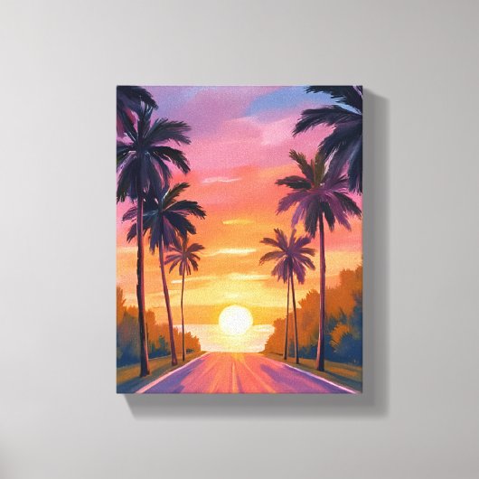 Miami Beach Sunset Palm Tree Tropical キャンバスプリント (正面)