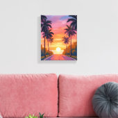 Miami Beach Sunset Palm Tree Tropical キャンバスプリント (インサイチュ (リビング))
