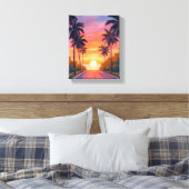 Miami Beach Sunset Palm Tree Tropical キャンバスプリント (インサイチュ (寝室))