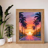 Miami Beach Sunset Palm Tree Tropical ポスター
