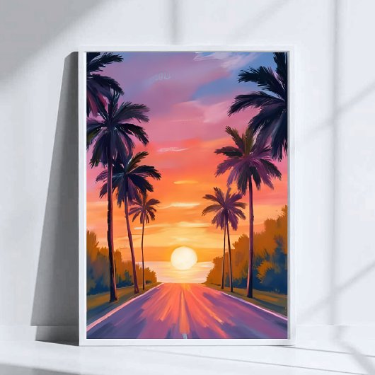 Miami Beach Sunset Palm Tree Tropical ポスター