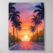 Miami Beach Sunset Palm Tree Tropical ポスター (正面)