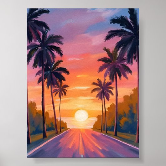 Miami Beach Sunset Palm Tree Tropical ポスター (正面)