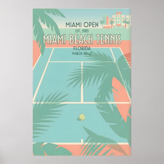 Miami Beach Tennis Print Retro Sport Art in Blue ポスター (正面)