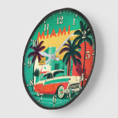 Miami Beach Vintage Car ラージ壁時計 (傾斜)