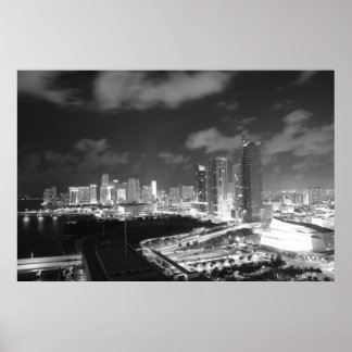 Miami by Night in Black and White ポスター