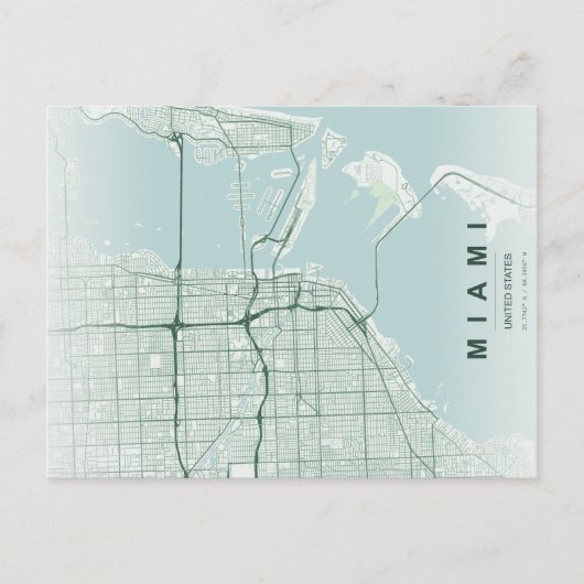 Miami City Map Minimal Postcard ポストカード (正面)