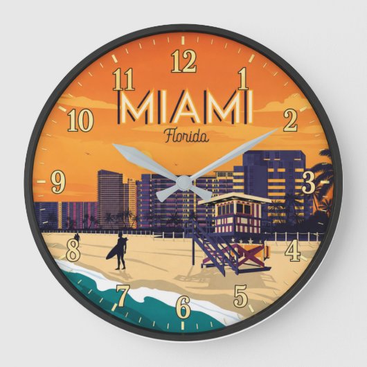 Miami Florida Beach ラージ壁時計 (正面)