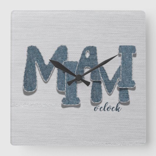 Miami Florida Denim Letter Wall Clock スクエア壁時計 (正面)