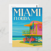 Miami Florida Lifeguard Stand Beach ポストカード (正面/裏面)