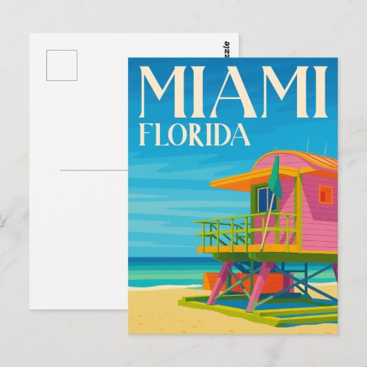 Miami Florida Lifeguard Stand Beach ポストカード (正面/裏面)