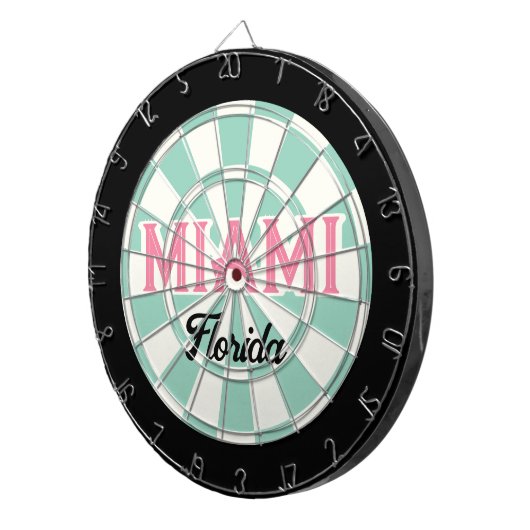 MIAMI Florida Pink text Light Teal White Black ダーツボード (正面右)