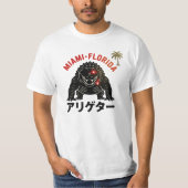 Miami Florida Retro Kaiju Alligator Japanese Style Tシャツ (正面)