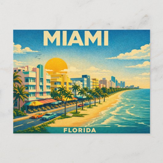 Miami Florida Retro Travel Postcard ポストカード (正面)