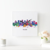 Miami Florida Skyline スクエア壁時計 (ホーム)