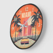 Miami Florida Sunset Retro Coastal Cityscape ラージ壁時計 (傾斜)