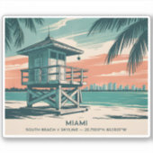 Miami Florida Travel South Beach Minimalist Retro シール (正面)