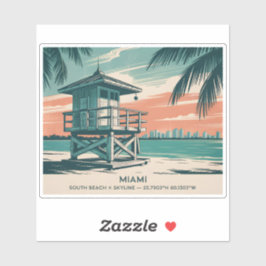 Miami Florida Travel South Beach Minimalist Retro シール