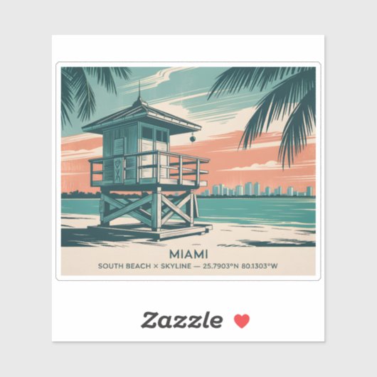Miami Florida Travel South Beach Minimalist Retro シール (シート)
