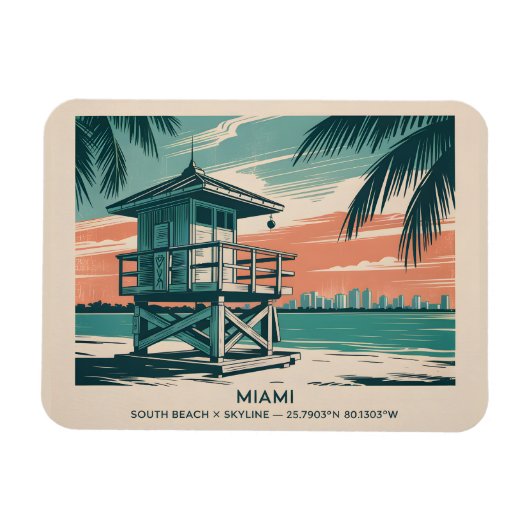 Miami Florida Travel South Beach Minimalist Retro マグネット (横)