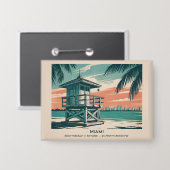Miami Florida Travel South Beach Minimalist Retro 缶バッジ (正面/裏面)