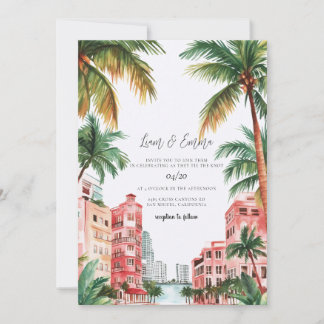 Miami Florida Watercolor Wedding Invitation 招待状