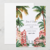 Miami Florida Watercolor Wedding Invitation 招待状 (正面/裏面)