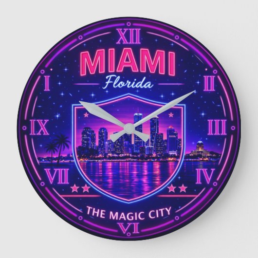 Miami Florida Waterfront ラージ壁時計 (正面)