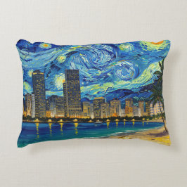 Miami Golden Shore Soccer Elegant and Oil Fine Art アクセントクッション