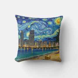 Miami Golden Shore Soccer Elegant and Oil Fine Art クッション