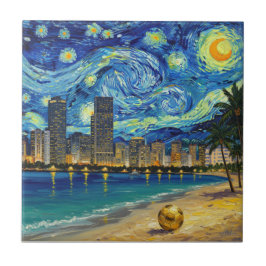 Miami Golden Shore Soccer Elegant and Oil Fine Art タイル