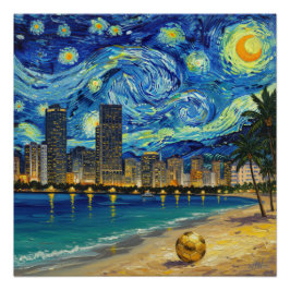 Miami Golden Shore Soccer Elegant and Oil Fine Art ポスター