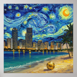Miami Golden Shore Soccer Elegant and Oil Fine Art ポスター
