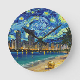 Miami Golden Shore Soccer Elegant and Oil Fine Art ラウンド壁時計