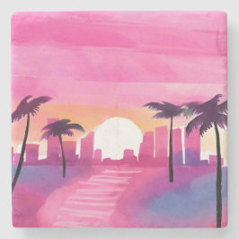 Miami in Pink | Bright Watercolor Painting ストーンコースター