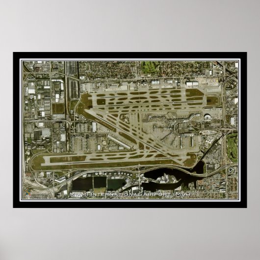 Miami Intl Airport Florida Satellite Poster Map ポスター (正面)