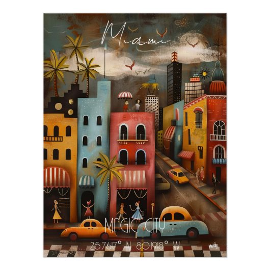Miami: Magic City - Whimsical Art  ポスター (正面)