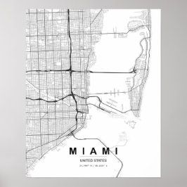Miami Minimalist Map (Black & White) ポスター