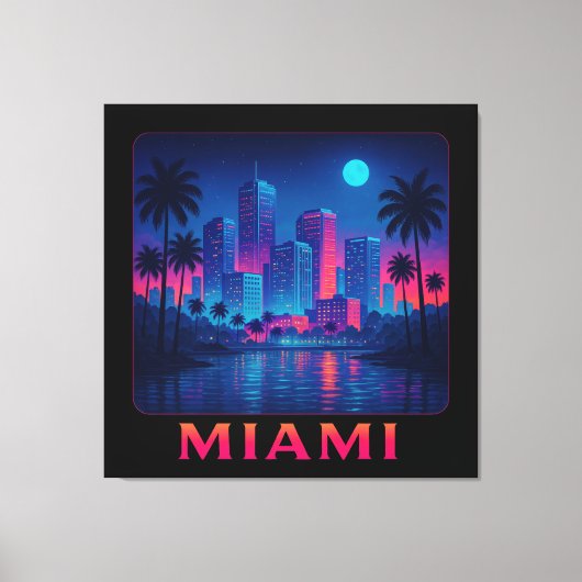 Miami Moonrise - Neon Skyline キャンバスプリント (正面)