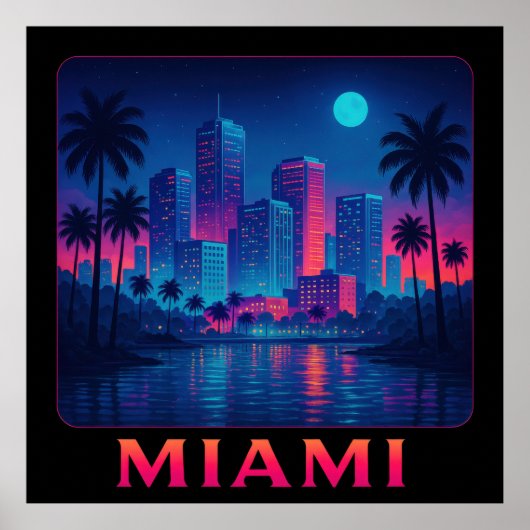 Miami Moonrise - Neon Skyline ポスター (正面)