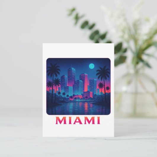 Miami Moonrise - Neon Skyline ポストカード (スタンド正面)