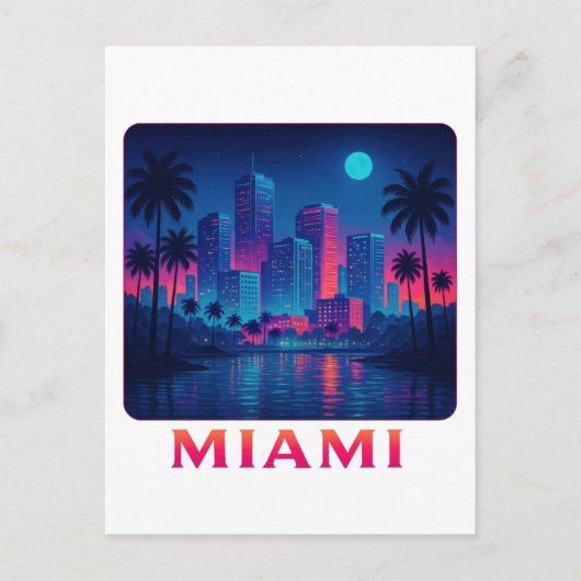 Miami Moonrise - Neon Skyline ポストカード (正面)